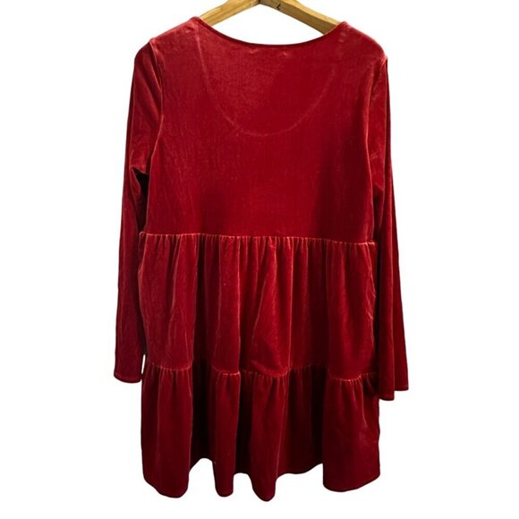 Live to be Spoiled Dress Women's Size Large red velvet long sleeve tiered - Picture 2 of 12